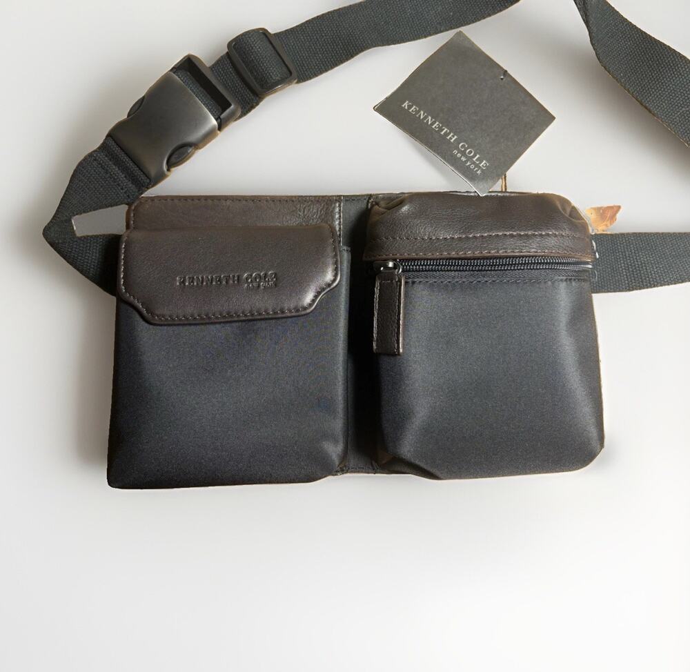 Kenneth Cole Men's Micro Mini Black/Brown Solid Crossbody Bag Zip & Snap